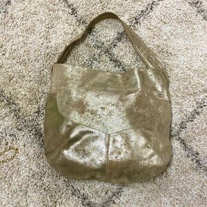 Cofi Genuine Leather Brushed Gold Metallic Hobo Shoulder Bag